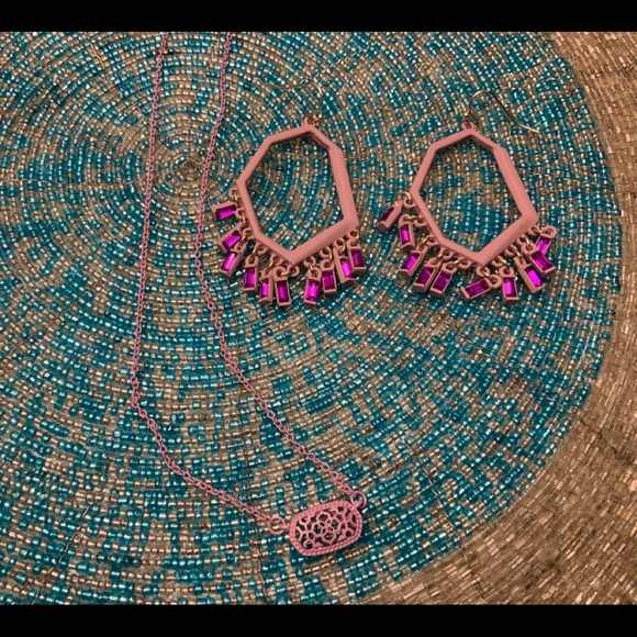 NWOT Purple & Gold Earrings & Purple Necklace - Picture 3 of 3